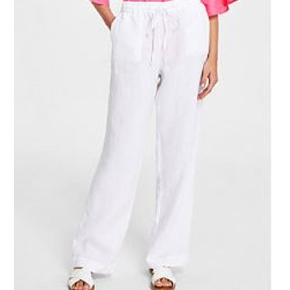 Charter Club Women's 100% White Linen Drawstring Pants Size XL